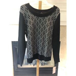 Villager by Liz Claiborne Company Women’s Black and Gray Diamond Patten Crew Nec